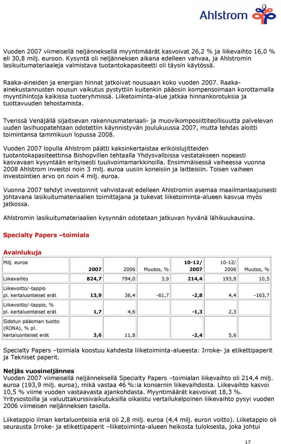 Raaka-aineiden ja energian hinnat jatkoivat nousuaan koko vuoden 2007.