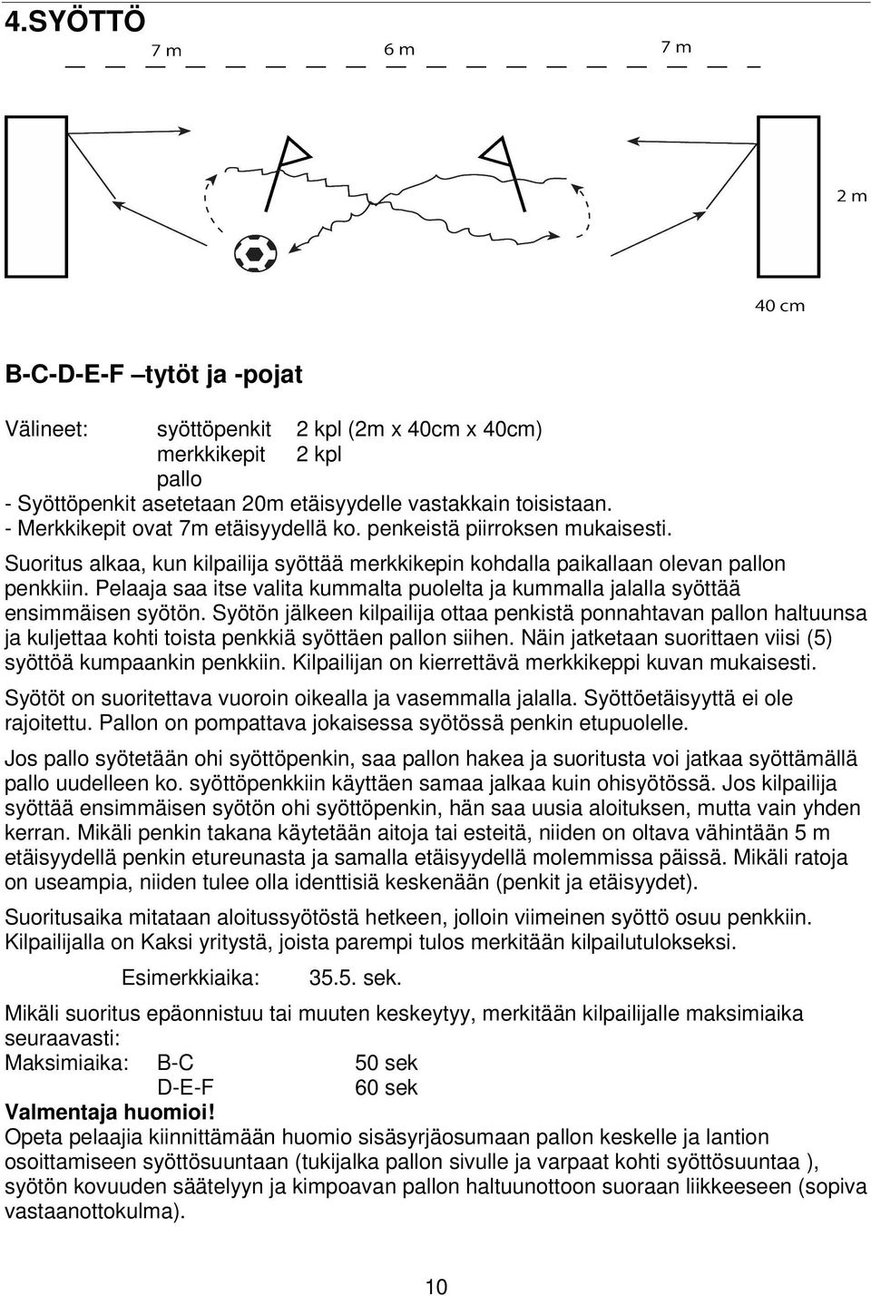 Pelaaja saa itse valita kummalta puolelta ja kummalla jalalla syöttää ensimmäisen syötön.