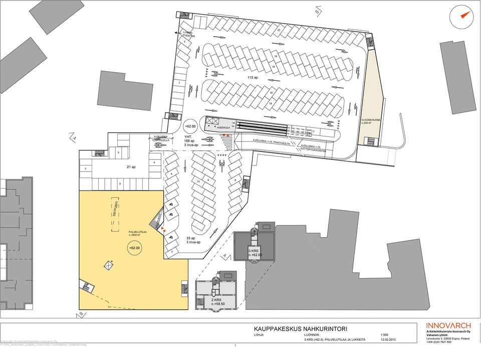 1850 m² 35 ap 3 inva-ap +62.00 2 3.KRS n.+62.00 2.KRS n.+58.50 P:\1376_Nahkurintori_Lohja\00_Luonn\130211 Asemapiirros + pohjat\3krs.