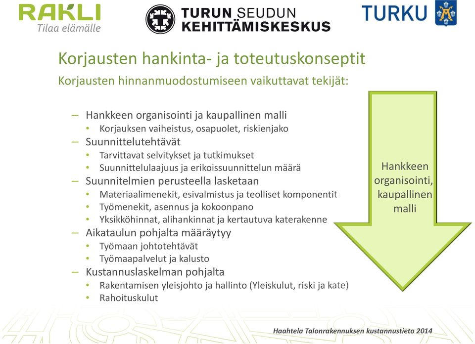 teolliset komponentit Työmenekit, asennus ja kokoonpano Yksikköhinnat, alihankinnat ja kertautuva katerakenne Aikataulun pohjalta määräytyy Työmaan johtotehtävät Työmaapalvelut ja