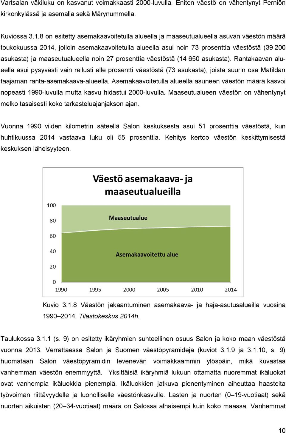 maaseutualueella noin 27 prosenttia väestöstä (14 650 asukasta).