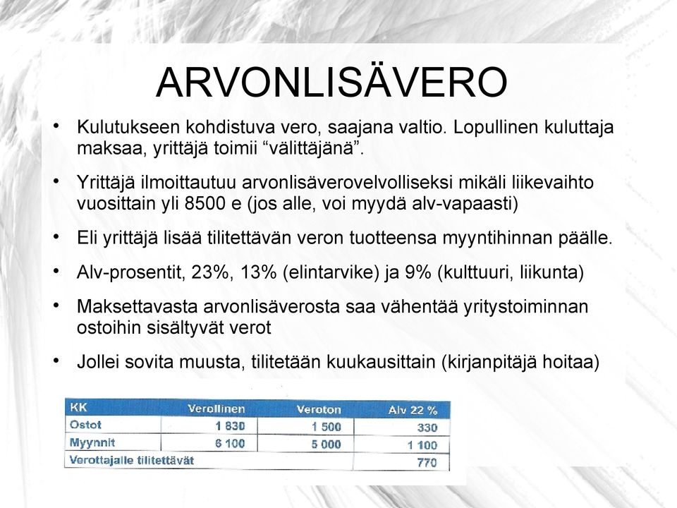 yrittäjä lisää tilitettävän veron tuotteensa myyntihinnan päälle.