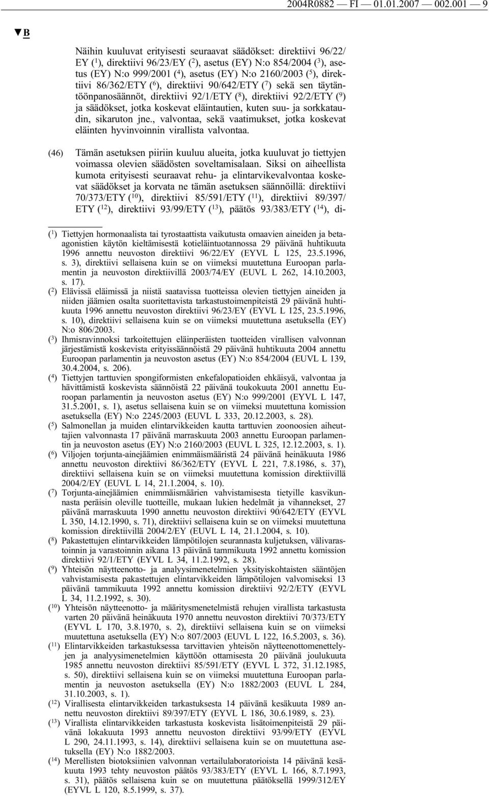 ( 5 ), direktiivi 86/362/ETY ( 6 ), direktiivi 90/642/ETY ( 7 ) sekä sen täytäntöönpanosäännöt, direktiivi 92/1/ETY ( 8 ), direktiivi 92/2/ETY ( 9 ) ja säädökset, jotka koskevat eläintautien, kuten