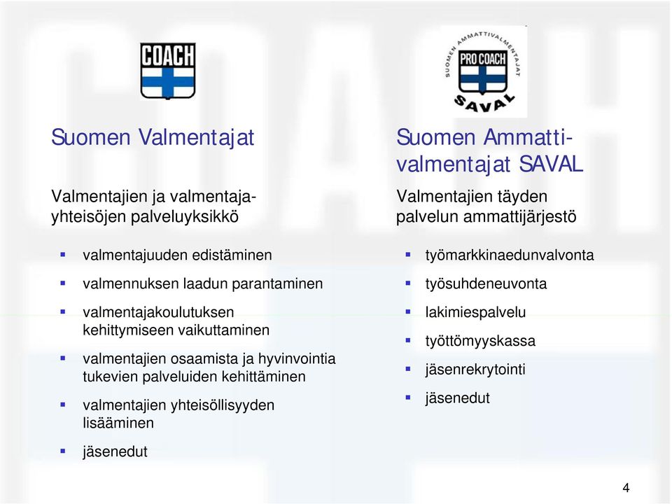 palveluiden kehittäminen valmentajien yhteisöllisyyden lisääminen Suomen Ammattivalmentajat SAVAL Valmentajien täyden