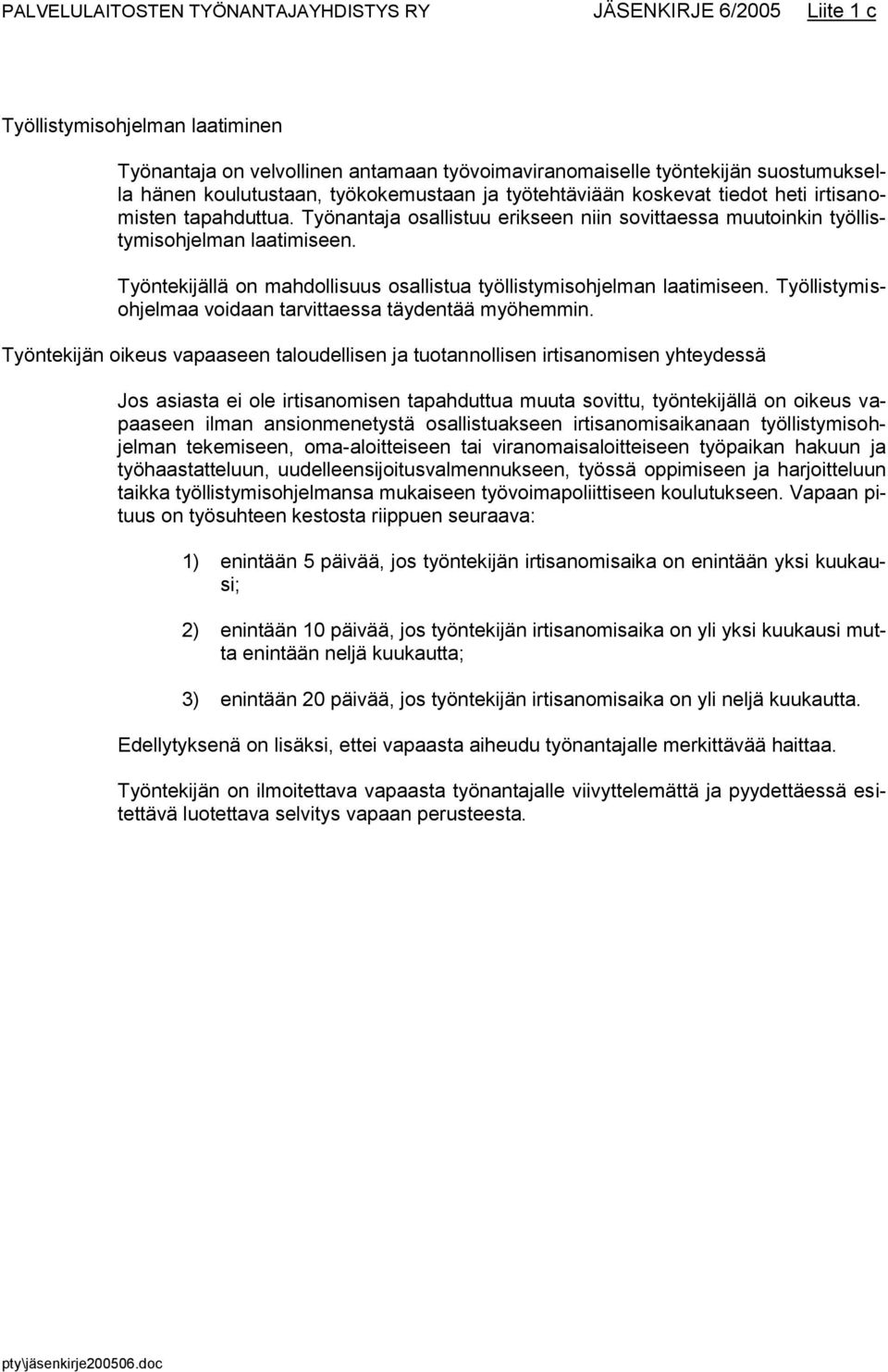 Työntekijällä on mahdollisuus osallistua työllistymisohjelman laatimiseen. Työllistymisohjelmaa voidaan tarvittaessa täydentää myöhemmin.