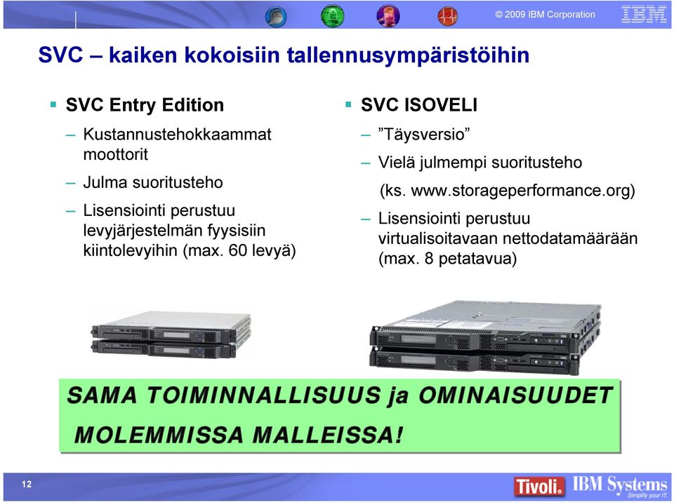 60 levyä) SVC ISOVELI Täysversio Vielä julmempi suoritusteho (ks. www.storageperformance.