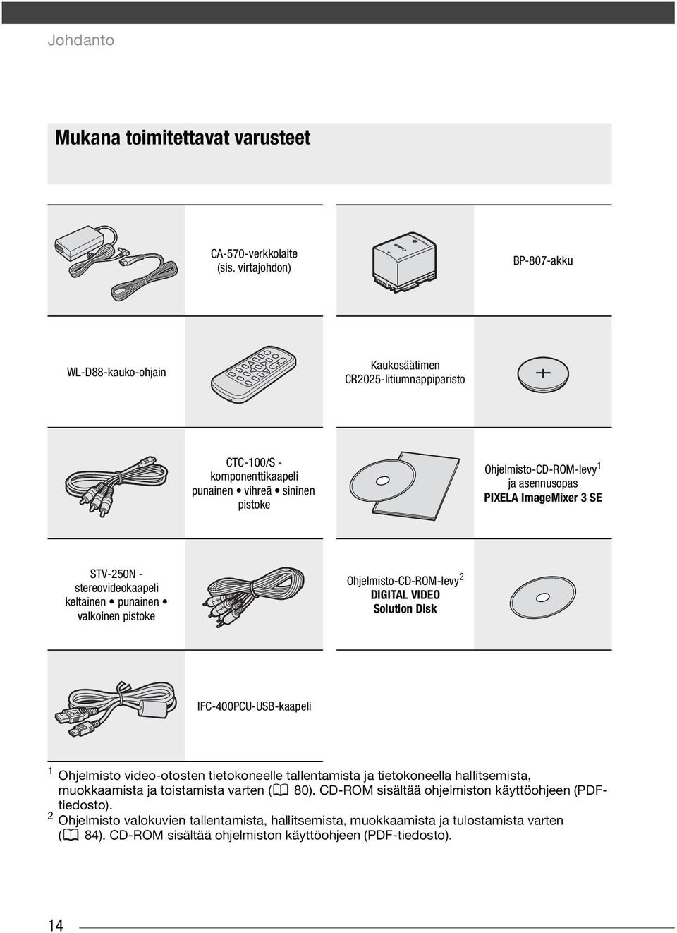 ImageMixer 3 SE STV-250N - stereovideokaapeli keltainen punainen valkoinen pistoke Ohjelmisto-CD-ROM-levy 2 DIGITAL VIDEO Solution Disk IFC-400PCU-USB-kaapeli 1 Ohjelmisto video-otosten