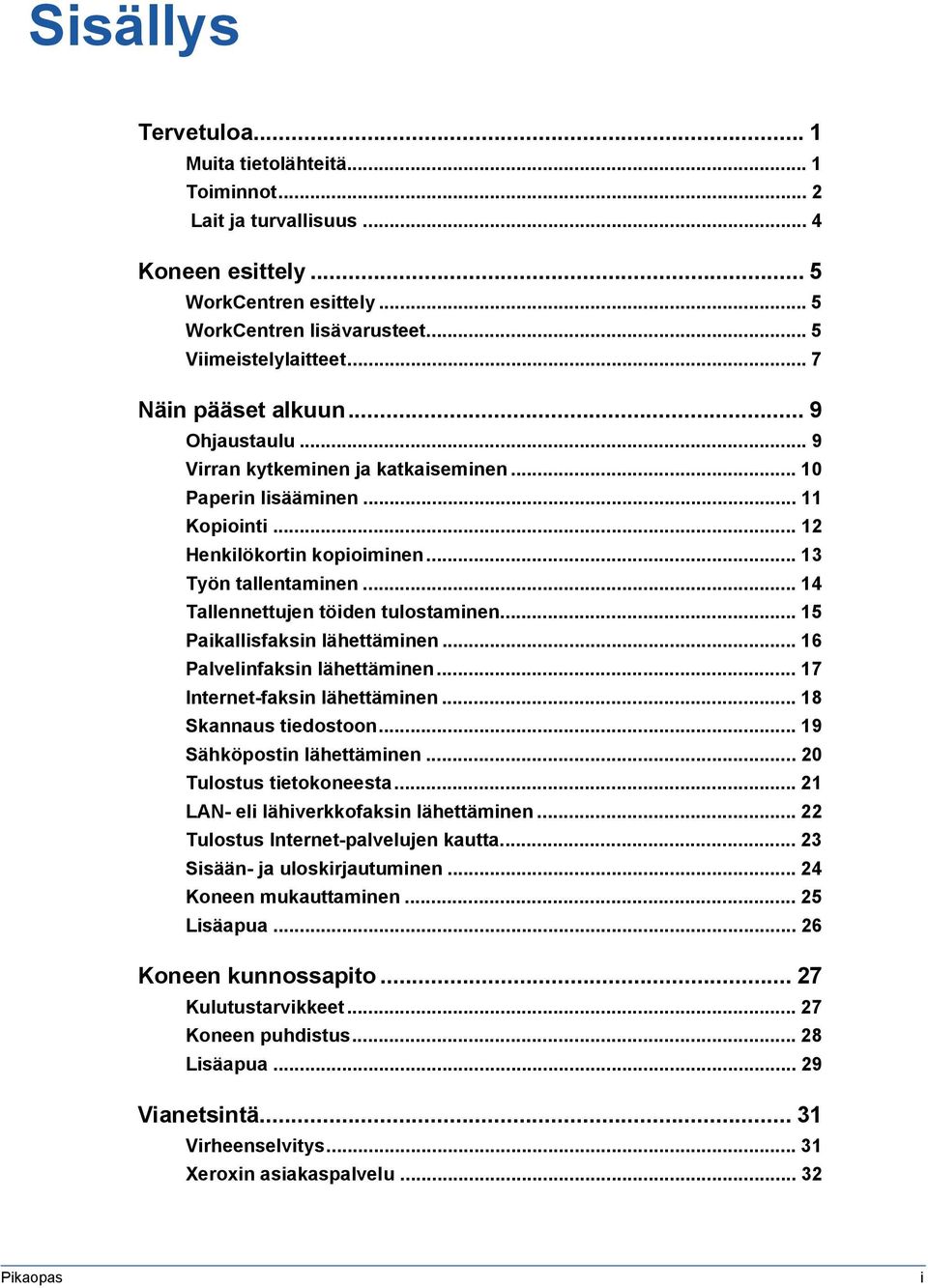 .. 5 Paikallisfaksin lähettäminen... 6 Palvelinfaksin lähettäminen... 7 Internet-faksin lähettäminen... 8 Skannaus tiedostoon... 9 Sähköpostin lähettäminen... 20 Tulostus tietokoneesta.