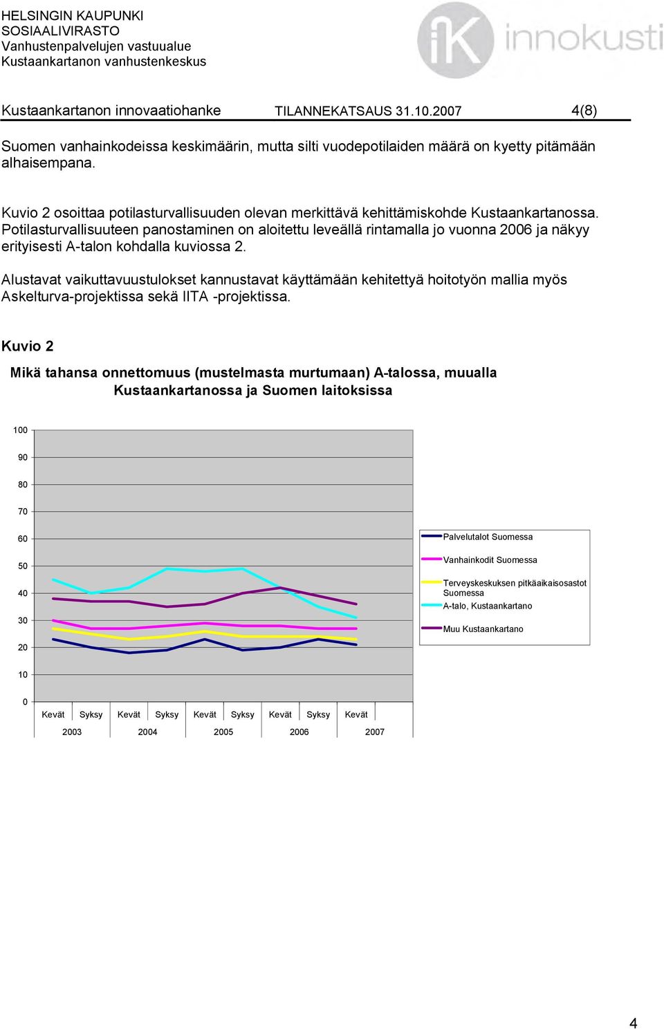 Potilasturvallisuuteen panostaminen on aloitettu leveällä rintamalla jo vuonna 2006 ja näkyy erityisesti A-talon kohdalla kuviossa 2.