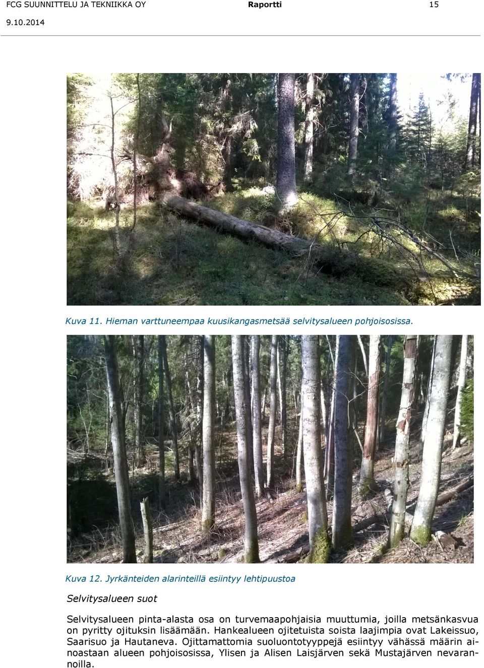 joilla metsänkasvua on pyritty ojituksin lisäämään. Hankealueen ojitetuista soista laajimpia ovat Lakeissuo, Saarisuo ja Hautaneva.