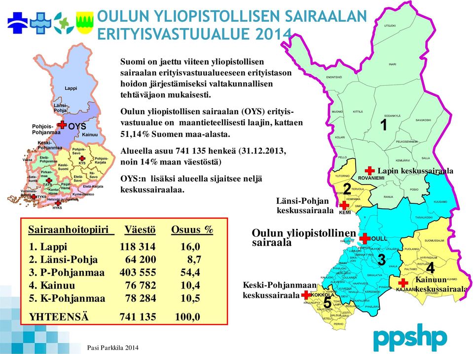 Länsi-Pohja Pohjois- Karjala Etelä-Karjala Suomi on jaettu viiteen yliopistollisen sairaalan erityisvastuualueeseen erityistason hoidon järjestämiseksi valtakunnallisen tehtäväjaon mukaisesti.