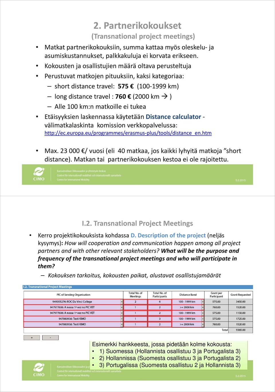 matkoille ei tukea Etäisyyksien laskennassa käytetään Distance calculator välimatkalaskinta komission verkkopalvelussa: http://ec.europa.eu/programmes/erasmus plus/tools/distance_en.htm Max.