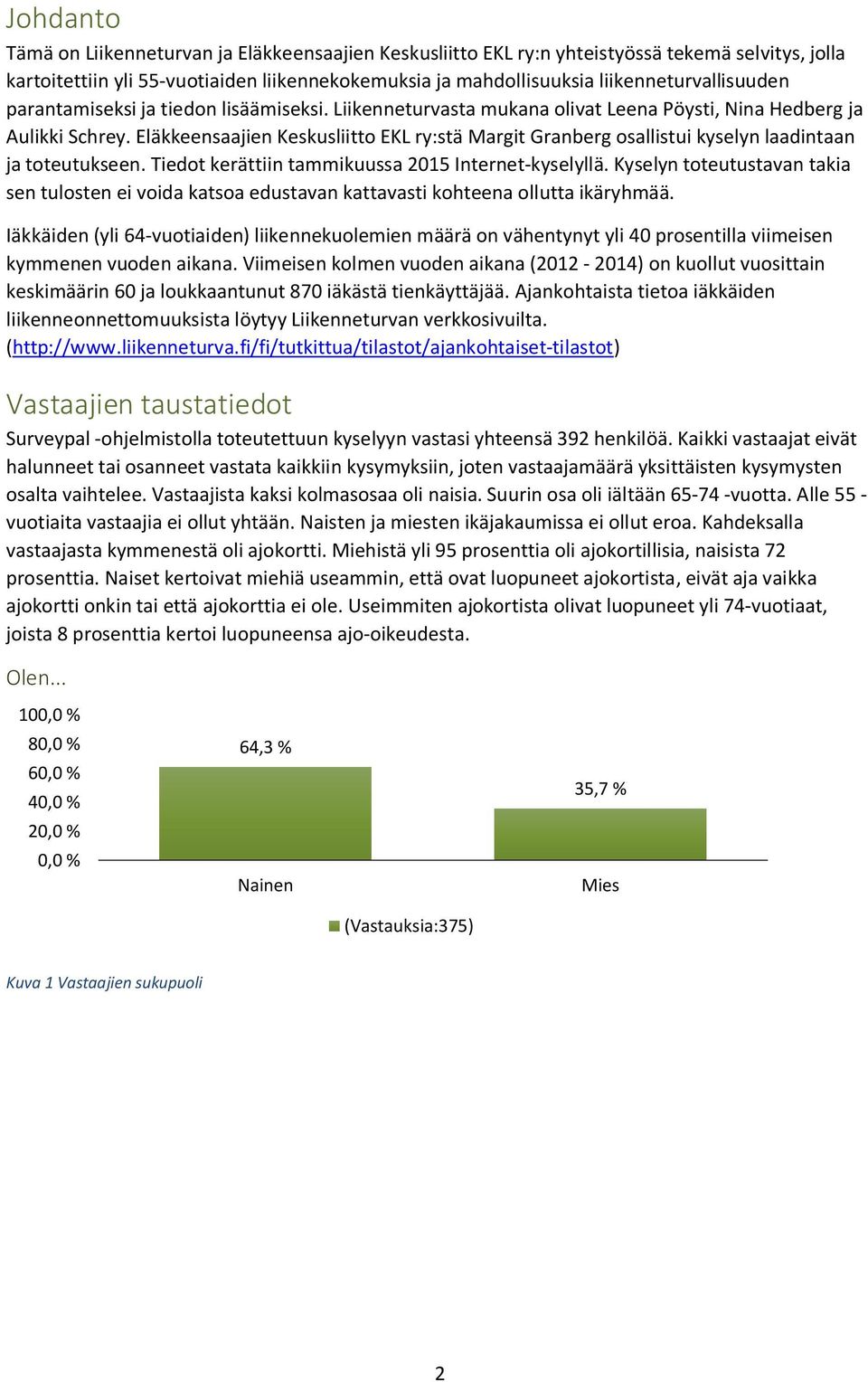 Eläkkeensaajien Keskusliitto EKL ry:stä Margit Granberg osallistui kyselyn laadintaan ja toteutukseen. Tiedot kerättiin tammikuussa 2015 Internet-kyselyllä.