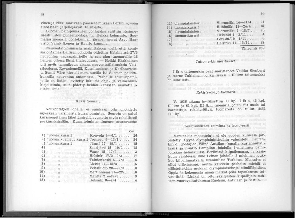 Neuvontatoiminnasta mainittakoon vielä, että komisario Armas Laitisen johdolla pidettiin Helsingissä 27/3 neuvontaa vapaapainijoille ja sen alan tuomareille 18 hengen ollessa läsnä tilaisuudessa.