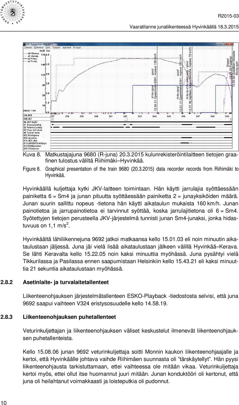 Junan suurin sallittu nopeus -tietona hän käytti aikataulun mukaista 160 km/h. Junan painotietoa ja jarrupainotietoa ei tarvinnut syöttää, koska jarrulajitietona oli 6 = Sm4.