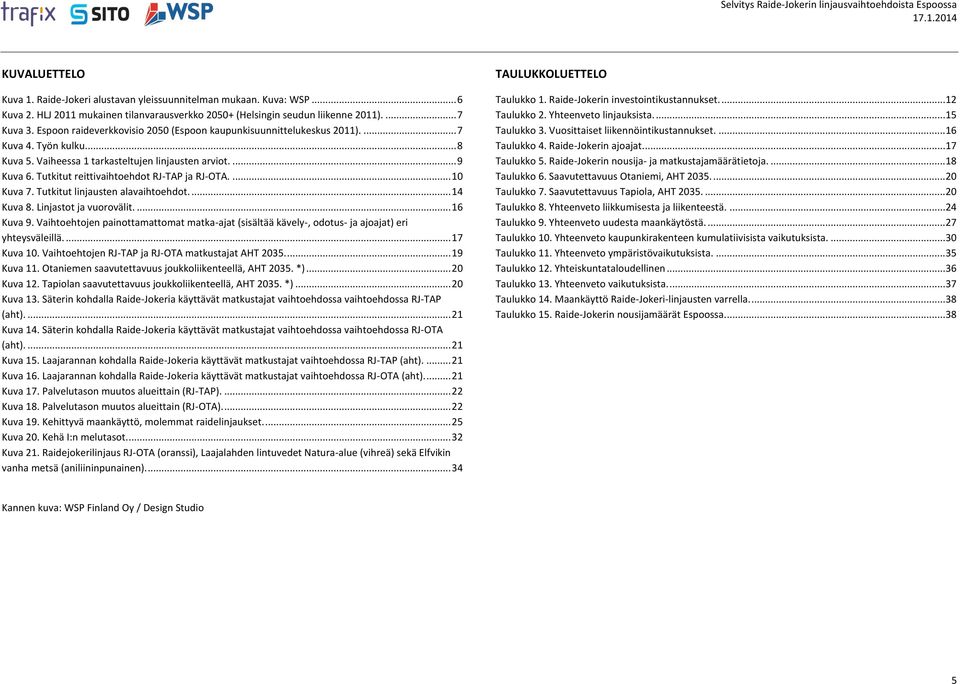 Tutkitut reittivaihtoehdot RJ-TAP ja RJ-OTA.... 10 Kuva 7. Tutkitut linjausten alavaihtoehdot.... 14 Kuva 8. Linjastot ja vuorovälit.... 16 Kuva 9.