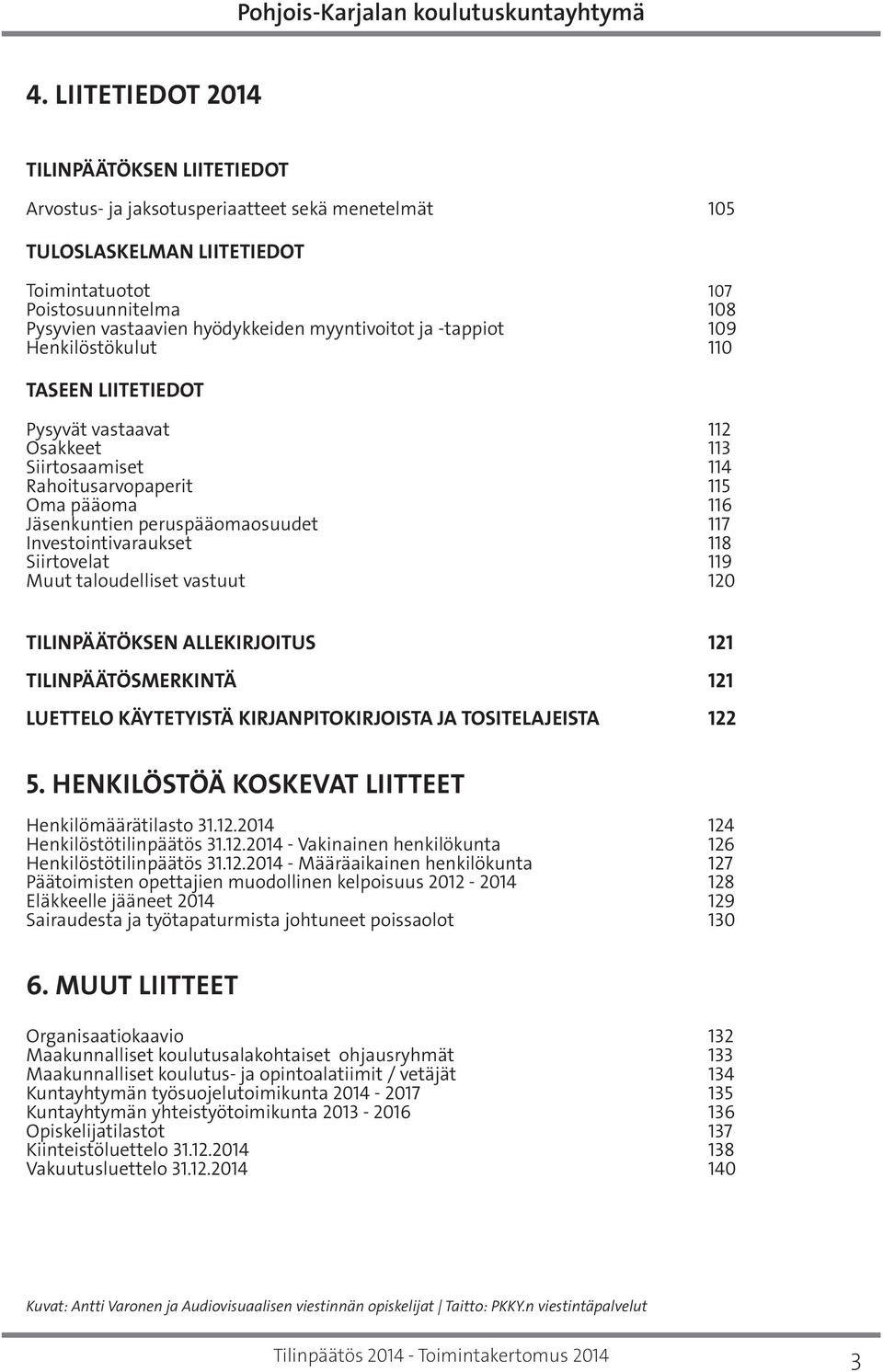 Investointivaraukset 118 Siirtovelat 119 Muut taloudelliset vastuut 120 tilinpäätöksen ALLEKIRJOITUS 121 tilinpäätösmerkintä 121 luettelo KäytetyiStä KIRJANPITOKIRJOISTA JA tositelajeista 122 5.