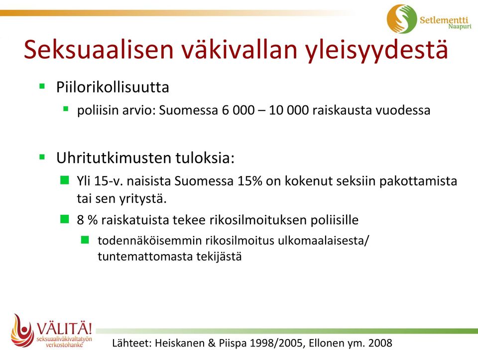 naisista Suomessa 15% on kokenut seksiin pakottamista tai sen yritystä.