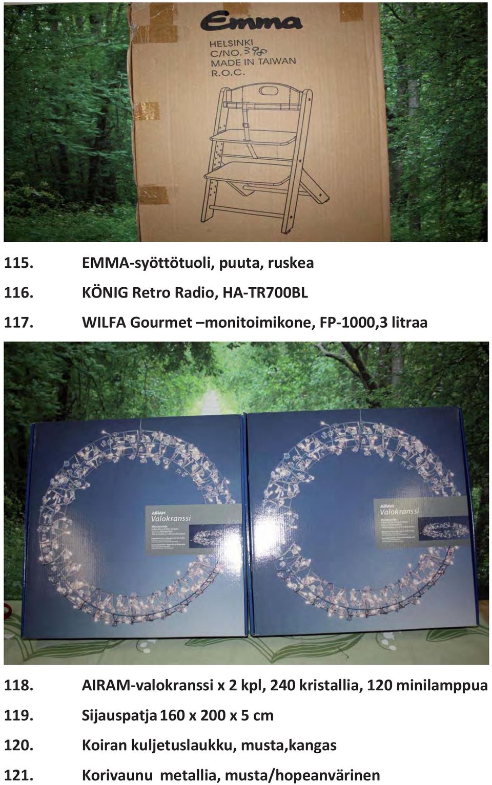 AIRAM-valokranssi x 2 kpl, 240 kristallia, 120 minilamppua 119.