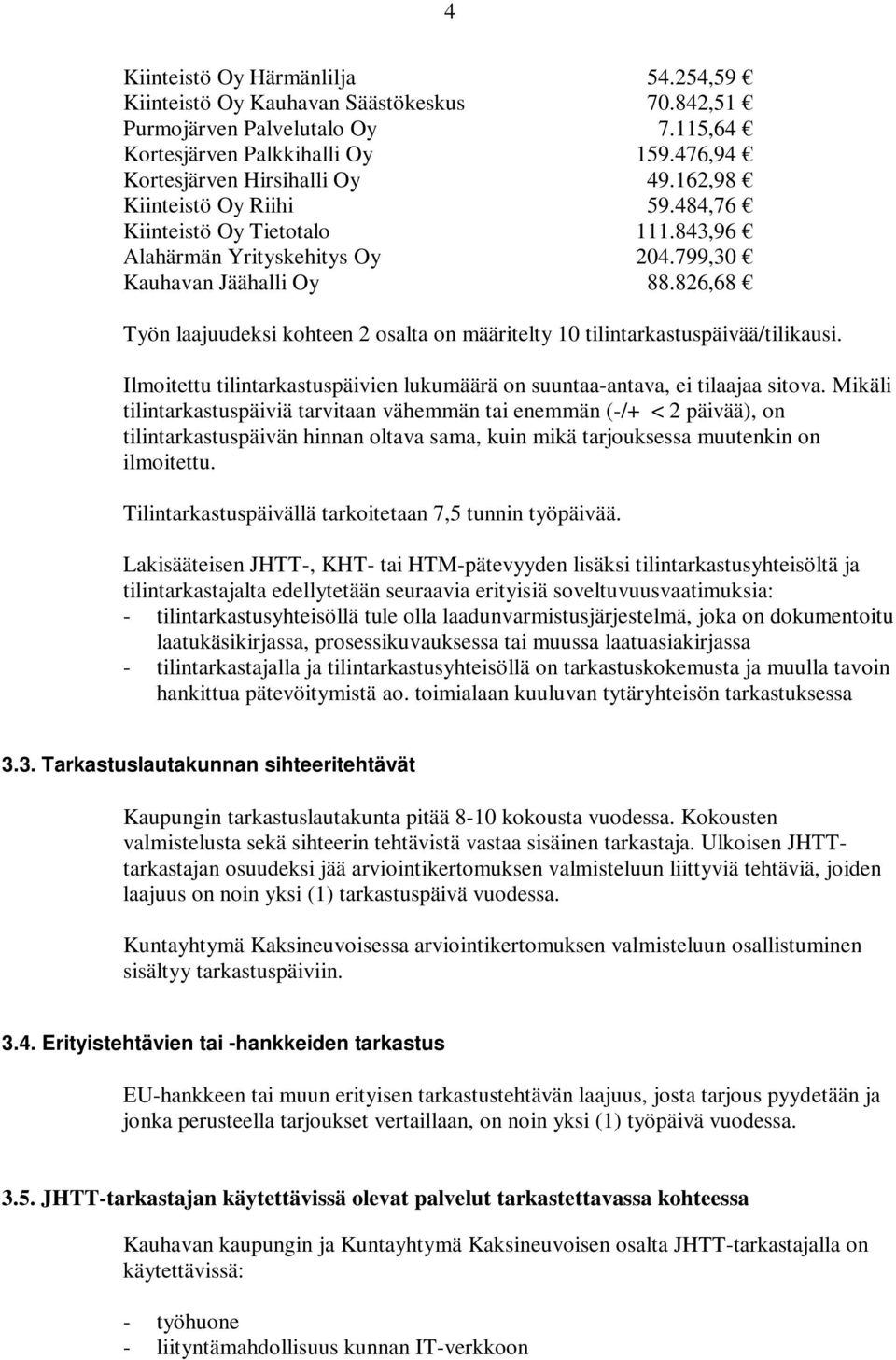 826,68 Työn laajuudeksi kohteen 2 osalta on määritelty 10 tilintarkastuspäivää/tilikausi. Ilmoitettu tilintarkastuspäivien lukumäärä on suuntaa-antava, ei tilaajaa sitova.