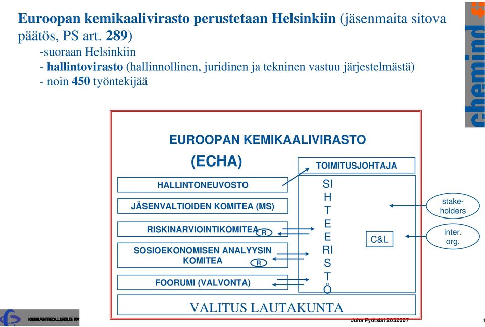 työntekijää EUROOPAN KEMIKAALIVIRASTO (ECHA) HALLINTONEUVOSTO JÄSENVALTIOIDEN KOMITEA (MS) RISKINARVIOINTIKOMITEA