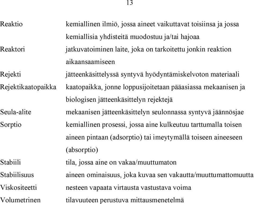 loppusijoitetaan pääasiassa mekaanisen ja biologisen jätteenkäsittelyn rejektejä mekaanisen jätteenkäsittelyn seulonnassa syntyvä jäännösjae kemiallinen prosessi, jossa aine kulkeutuu tarttumalla