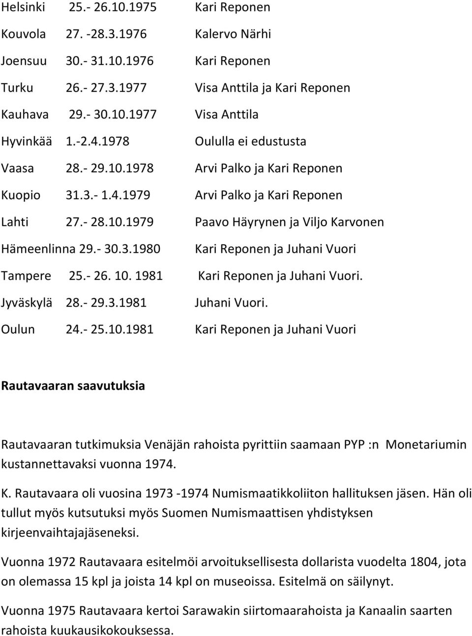 - 30.3.1980 Kari Reponen ja Juhani Vuori Tampere 25.- 26. 10.