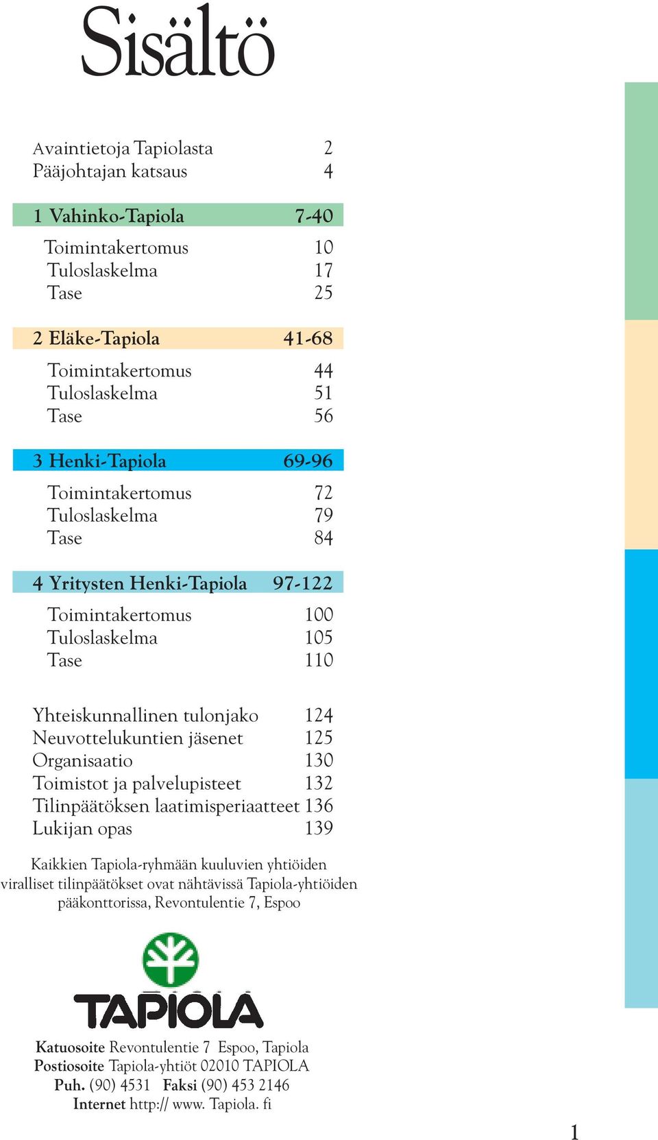 jäsenet 125 Organisaatio 130 Toimistot ja palvelupisteet 132 Tilinpäätöksen laatimisperiaatteet 136 Lukijan opas 139 Kaikkien Tapiola-ryhmään kuuluvien yhtiöiden viralliset tilinpäätökset ovat