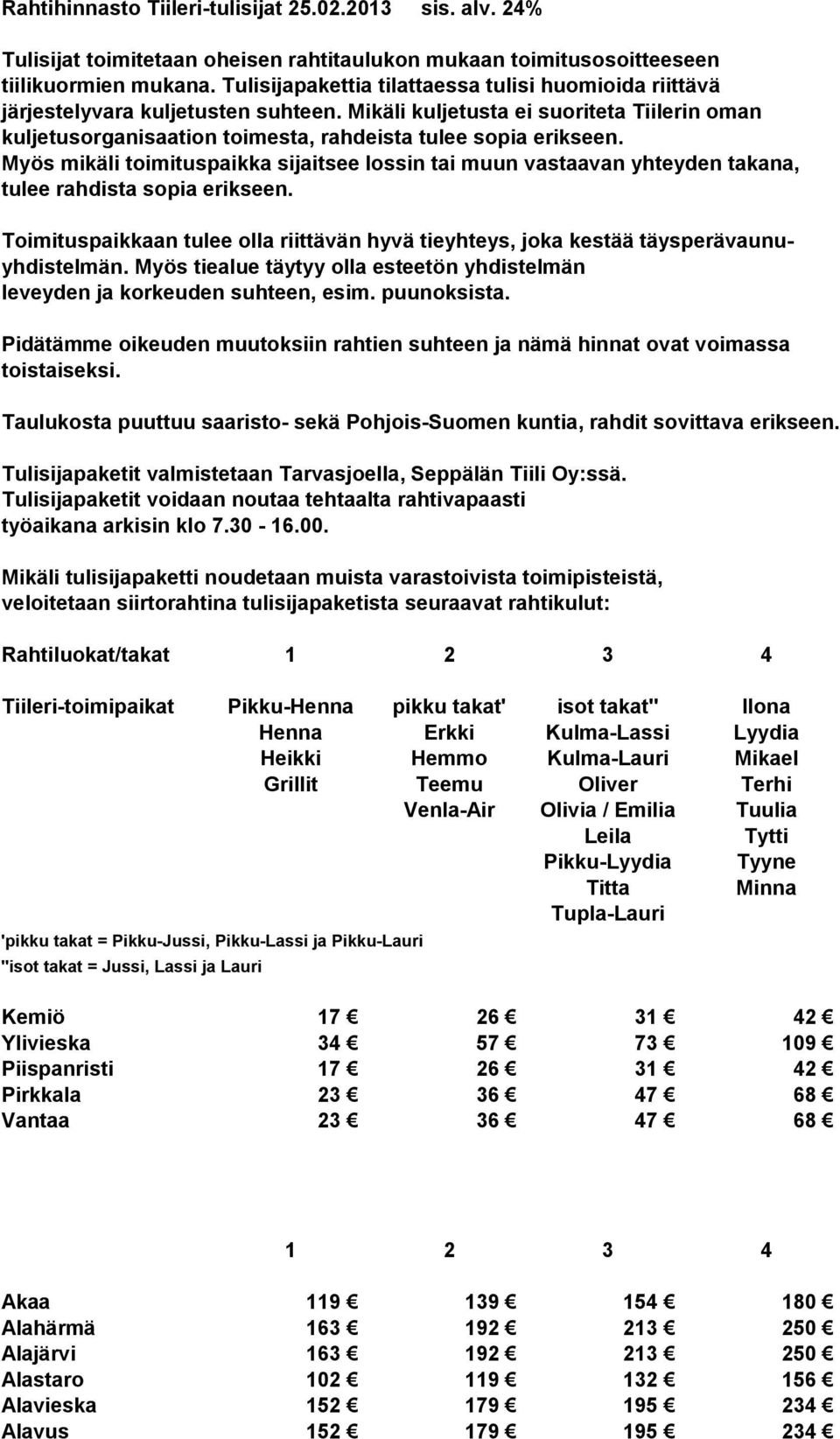 Myös mikäli toimituspaikka sijaitsee lossin tai muun vastaavan yhteyden takana, tulee rahdista sopia erikseen.