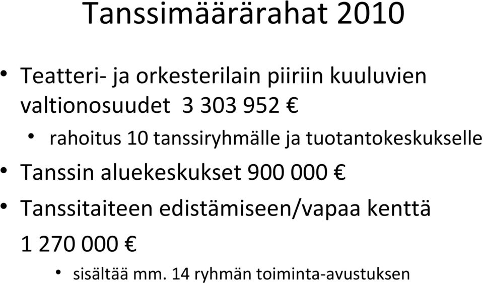 tuotantokeskukselle Tanssin aluekeskukset 900 000 Tanssitaiteen