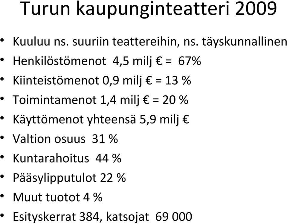 Toimintamenot 1,4 milj = 20 % Käyttömenot yhteensä 5,9 milj Valtion osuus 31 %