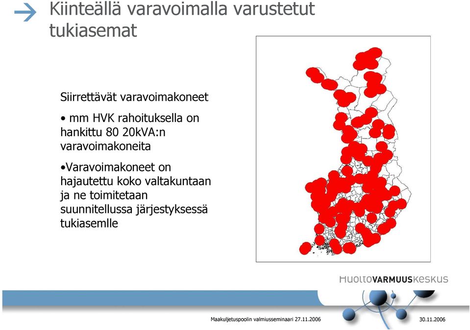 varavoimakoneita Varavoimakoneet on hajautettu koko