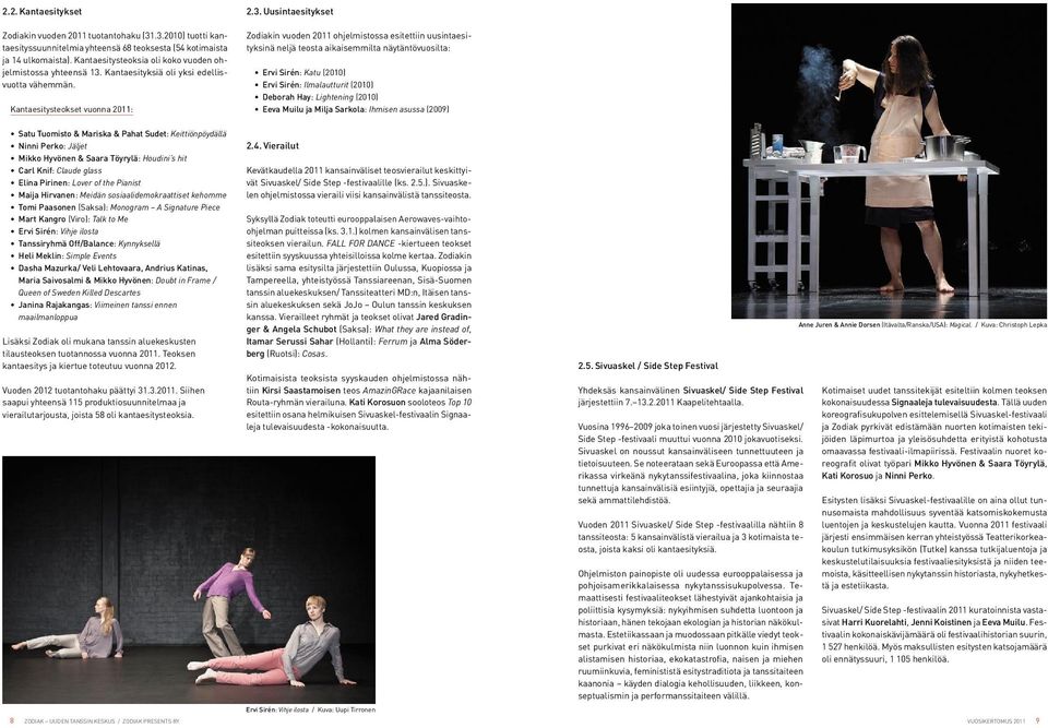 Kantaesityksiä oli yksi edellisvuotta vähemmän. Kantaesitysteokset vuonna 2011: 2.3.