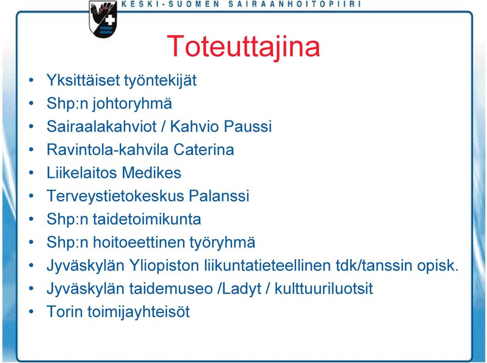 taidetoimikunta Shp:n hoitoeettinen työryhmä Jyväskylän Yliopiston