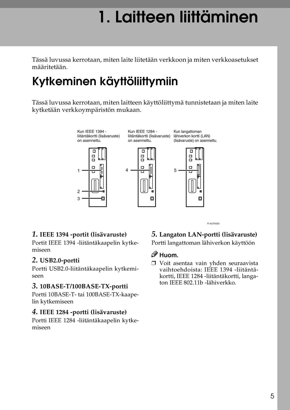 IEEE 1394 -portit (lisävaruste) Portit IEEE 1394 -liitäntäkaapelin kytkemiseen 2. USB2.0-portti Portti USB2.0-liitäntäkaapelin kytkemiseen 3.