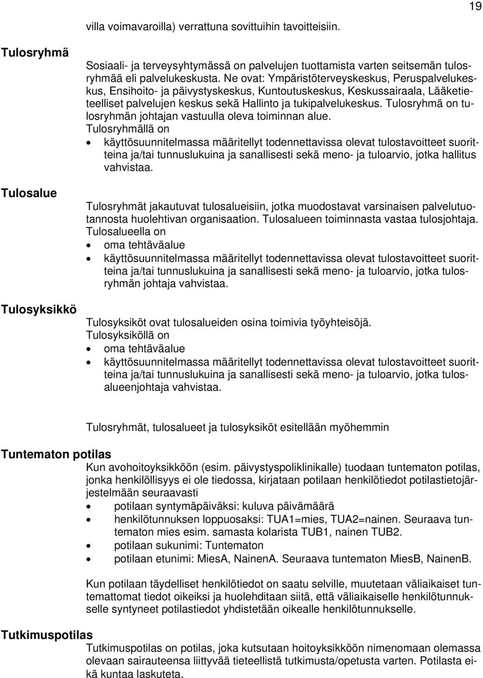 Tulsryhmä n tulsryhmän jhtajan vastuulla leva timinnan alue.
