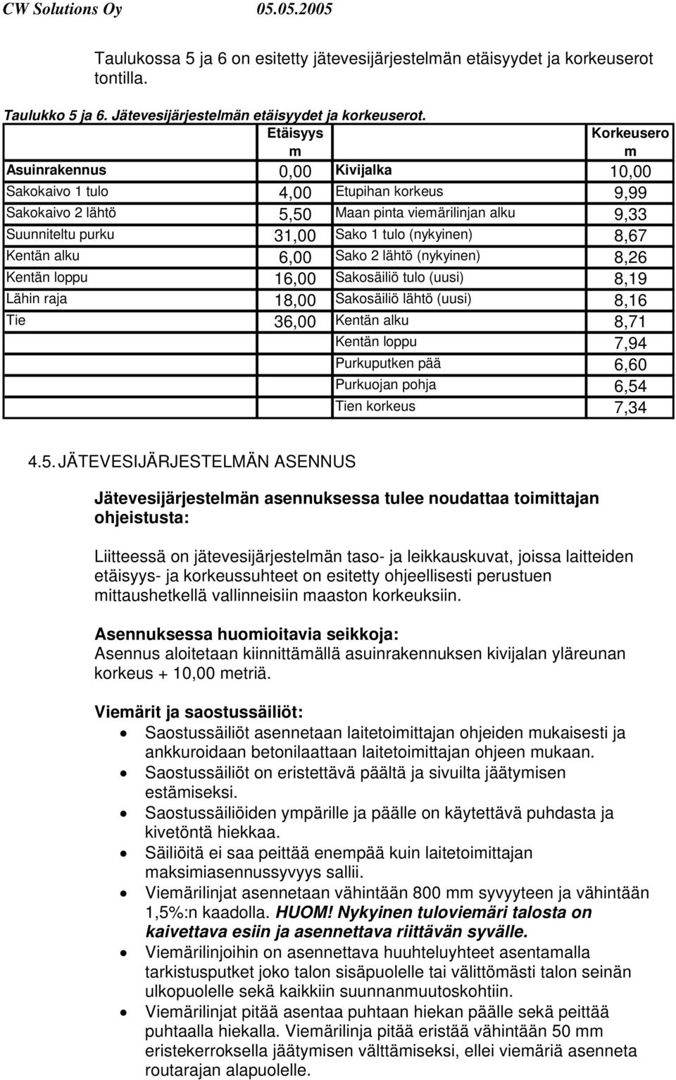 (nykyinen) 8,67 Kentän alku 6,00 Sako 2 lähtö (nykyinen) 8,26 Kentän loppu 16,00 Sakosäiliö tulo (uusi) 8,19 Lähin raja 18,00 Sakosäiliö lähtö (uusi) 8,16 Tie 36,00 Kentän alku 8,71 Kentän loppu 7,94