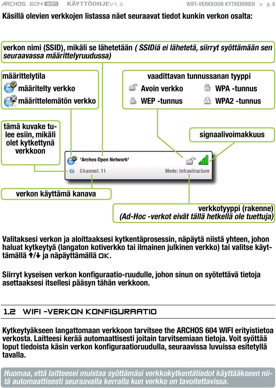 määrittelytila määritelty verkko määrittelemätön verkko vaadittavan tunnussanan tyyppi Avoin verkko WPA -tunnus WEP -tunnus WPA2 -tunnus tämä kuvake tulee esiin, mikäli olet kytkettynä verkkoon