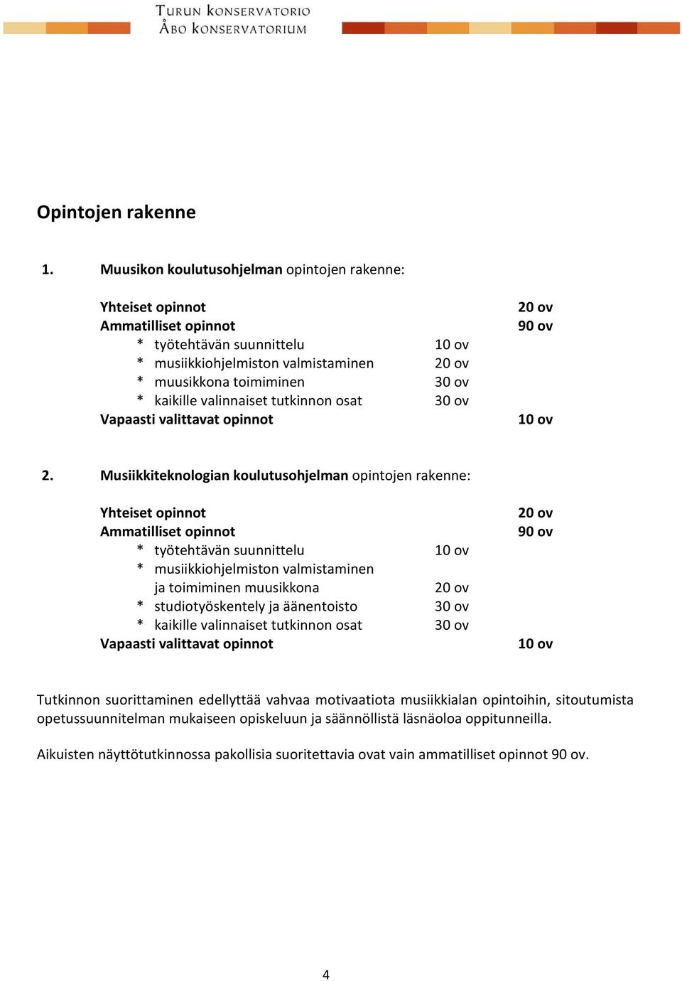 valinnaiset tutkinnon osat 30 ov Vapaasti valittavat opinnot 20 ov 90 ov 10 ov 2.