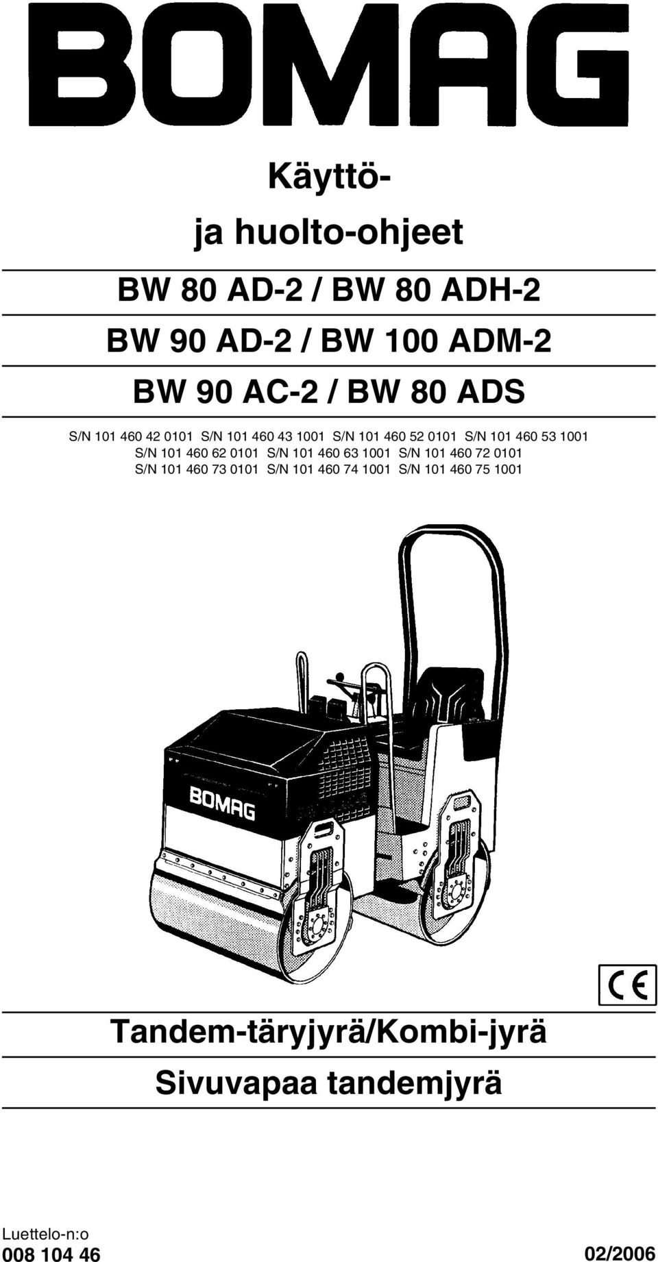 460 62 0101 S/N 101 460 63 1001 S/N 101 460 72 0101 S/N 101 460 73 0101 S/N 101 460 74 1001
