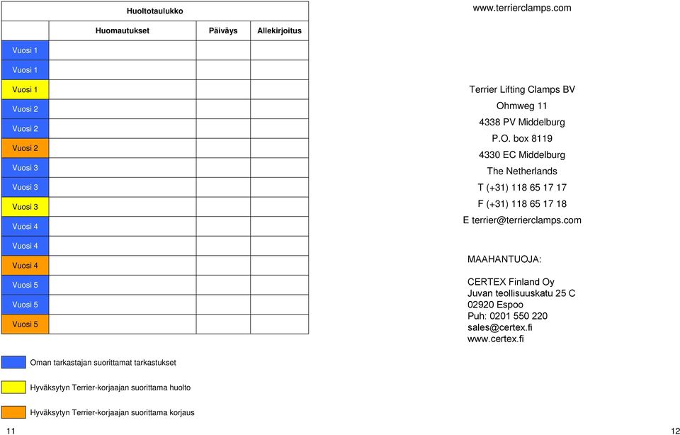 5 Terrier Lifting Clamps BV Ohmweg 11 4338 PV Middelburg P.O. box 8119 4330 EC Middelburg The Netherlands T (+31) 118 65 17 17 F (+31) 118 65 17 18 E terrier@terrierclamps.