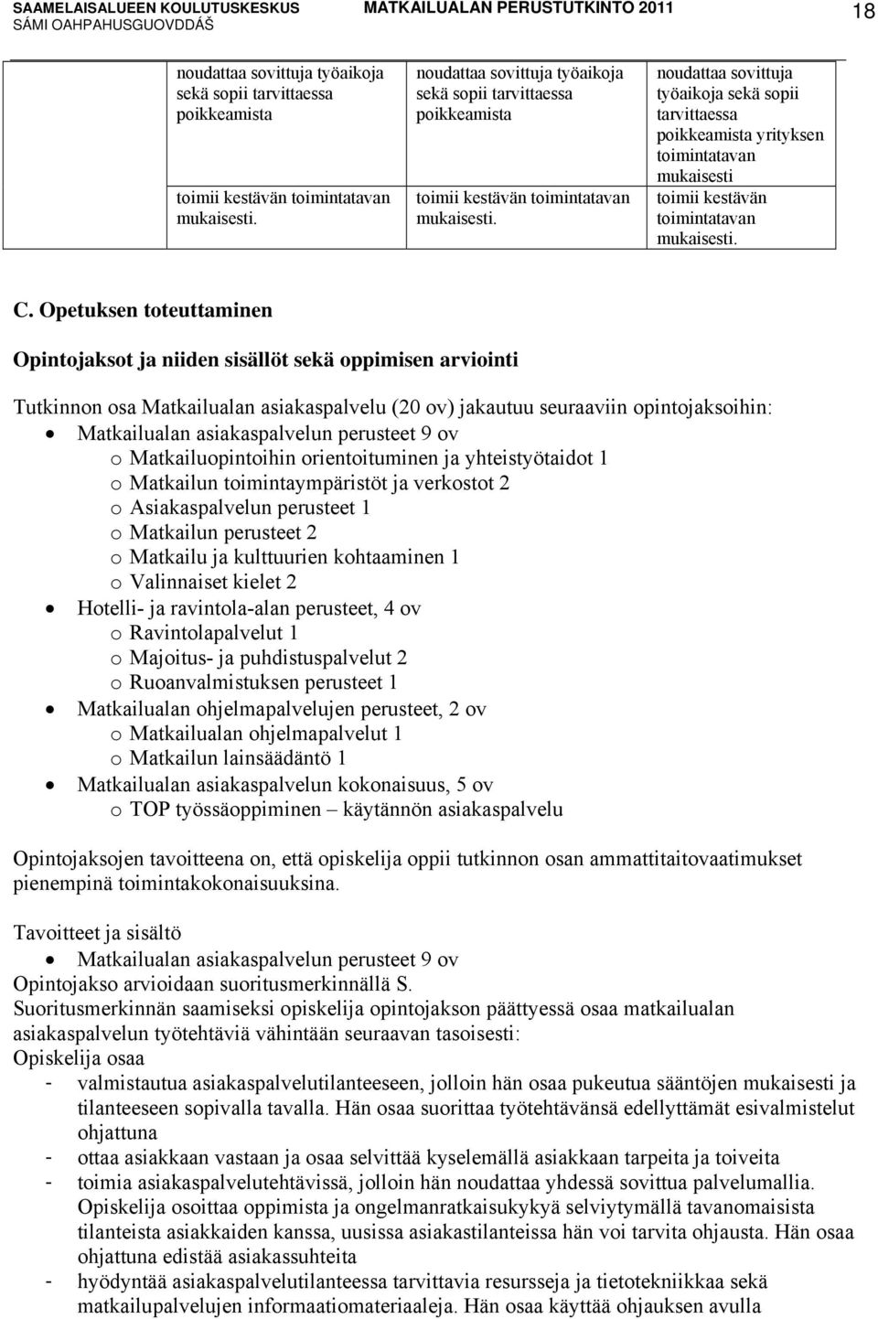 noudattaa sovittuja työaikoja sekä sopii tarvittaessa poikkeamista yrityksen toimintatavan mukaisesti toimii kestävän toimintatavan mukaisesti. C.