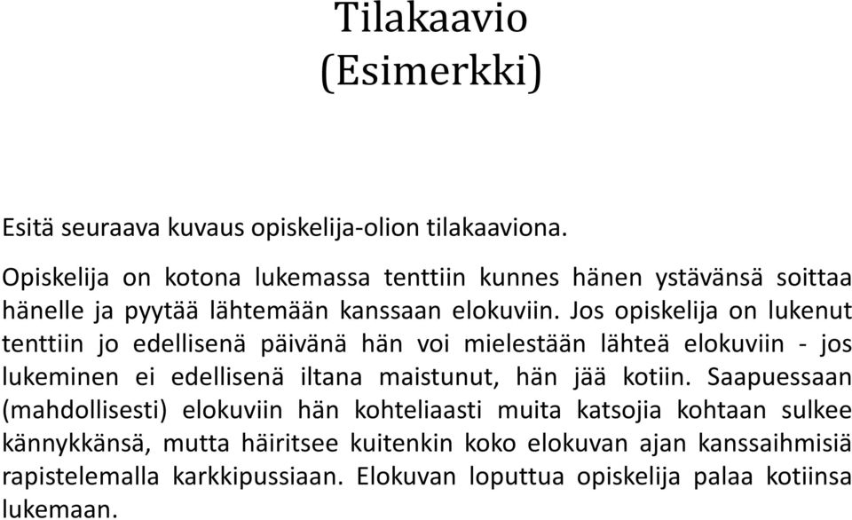 Jos opiskelija on lukenut tenttiin jo edellisenä päivänä hän voi mielestään lähteä elokuviin - jos lukeminen ei edellisenä iltana maistunut, hän jää