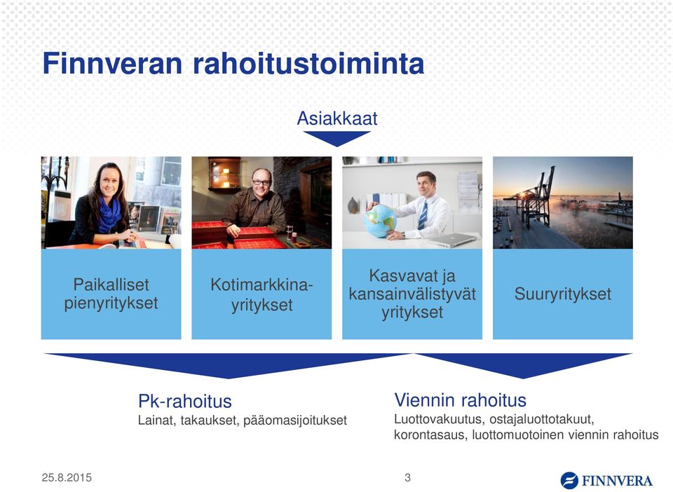 Suuryritykset Pk-rahoitus Lainat, takaukset, pääomasijoitukset Viennin
