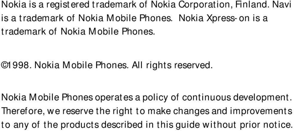 1998. Nokia Mobile Phones. All rights reserved.