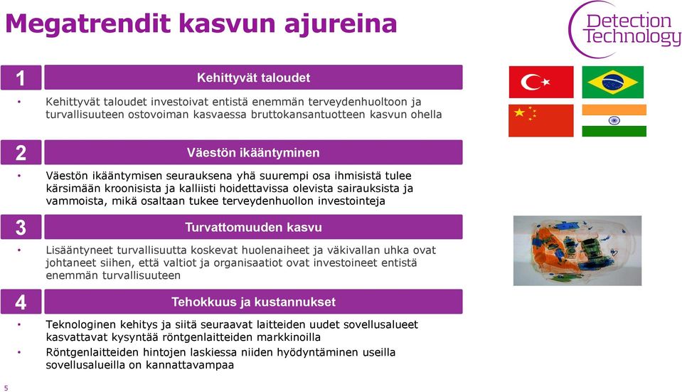 investointeja 3 Väestön ikääntyminen Turvattomuuden kasvu Lisääntyneet turvallisuutta koskevat huolenaiheet ja väkivallan uhka ovat johtaneet siihen, että valtiot ja organisaatiot ovat investoineet