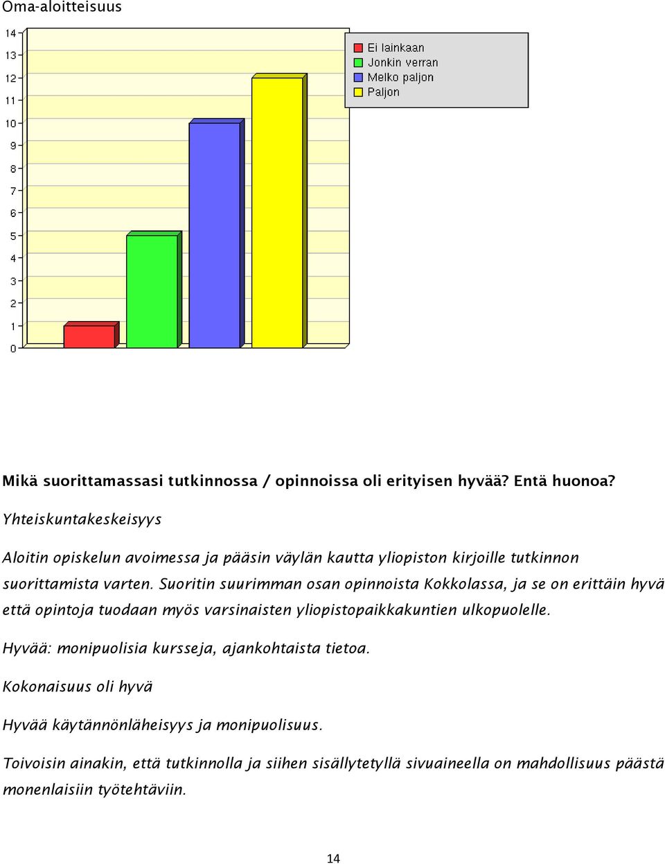 Suoritin suurimman osan opinnoista Kokkolassa, ja se on erittäin hyvä että opintoja tuodaan myös varsinaisten yliopistopaikkakuntien ulkopuolelle.