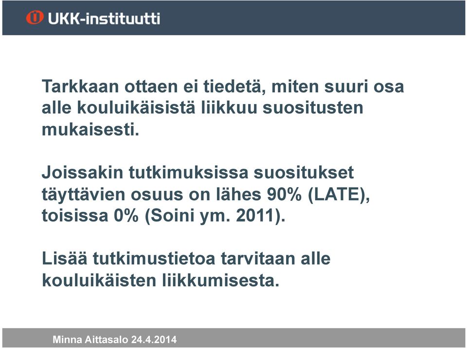 Joissakin tutkimuksissa suositukset täyttävien osuus on lähes 90%