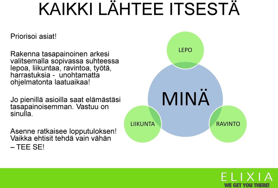 työtä, harrastuksia - unohtamatta ohjelmatonta laatuaikaa!