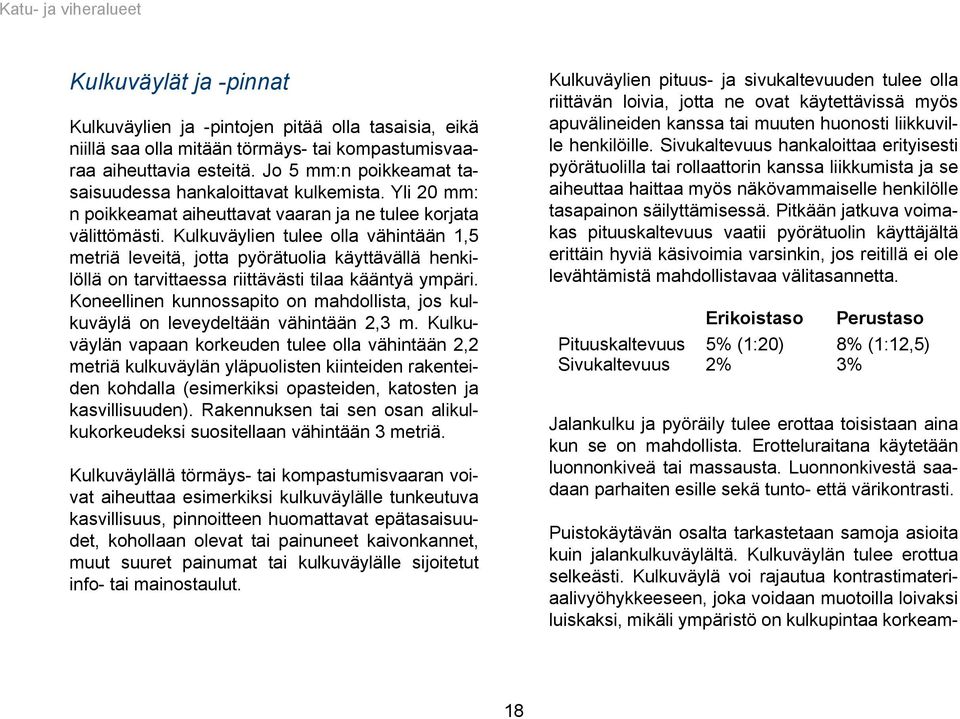 Kulkuväylien tulee olla vähintään 1,5 metriä leveitä, jotta pyörätuolia käyttävällä henkilöllä on tarvittaessa riittävästi tilaa kääntyä ympäri.